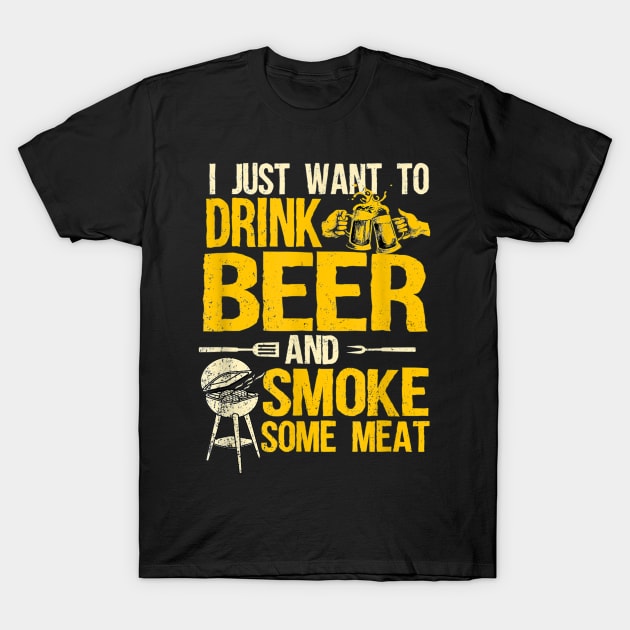 Barbecue Smoking Pitmaster Design Drink Beer Smoke Meat BBQ T-Shirt by nellieuyangela